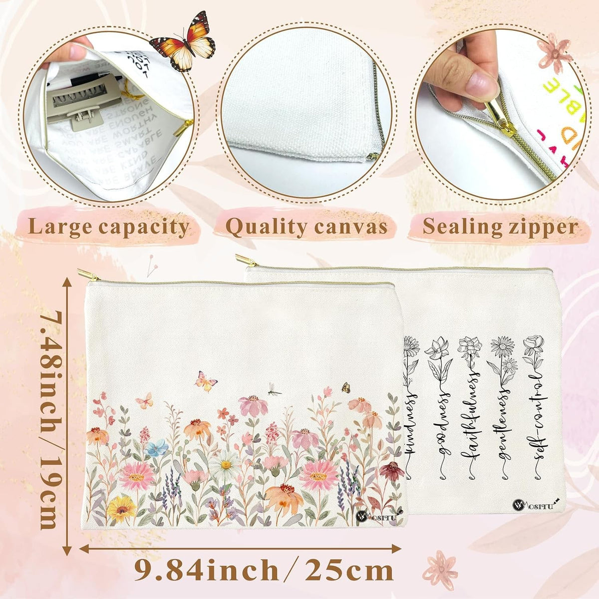 Canvas Cosmetic Bags Set - Cotton Makeup Bags for Travel & Daily Use
