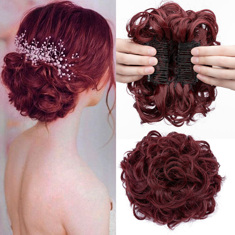 Women Ladies Curly Messy Bun Hair Piece Clip-In Extension - X-Large, Multiple Colors