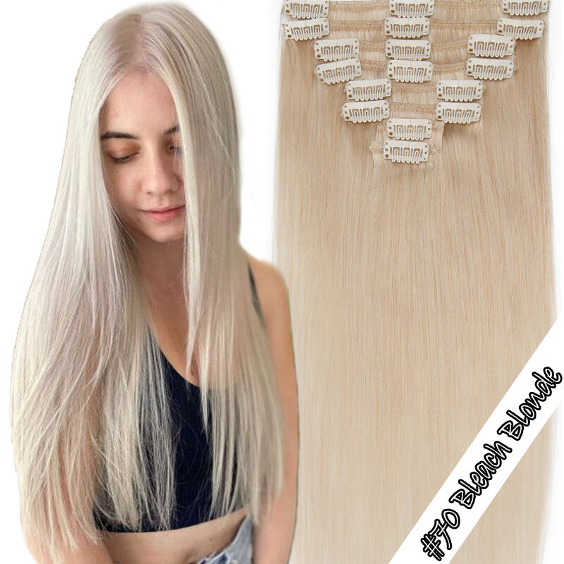 Clip-In Human Hair Extensions - Full Head 8 Pieces, Multiple Colors & Lengths