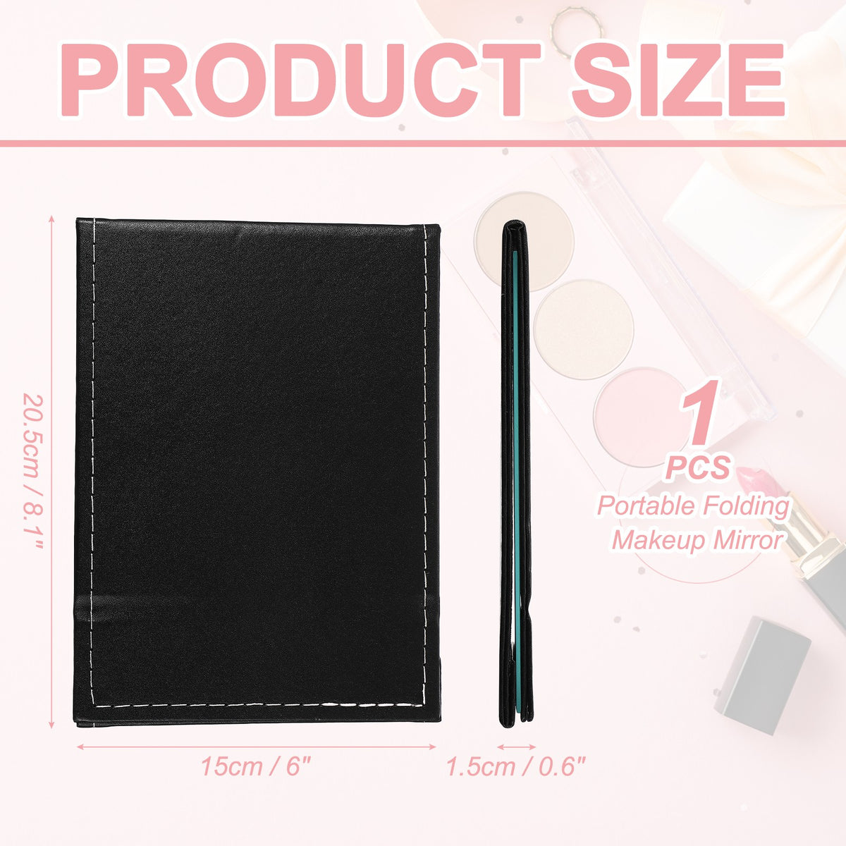 Foldable Travel Desk Mirror with Stand 6x8.1 Inches Black Leather