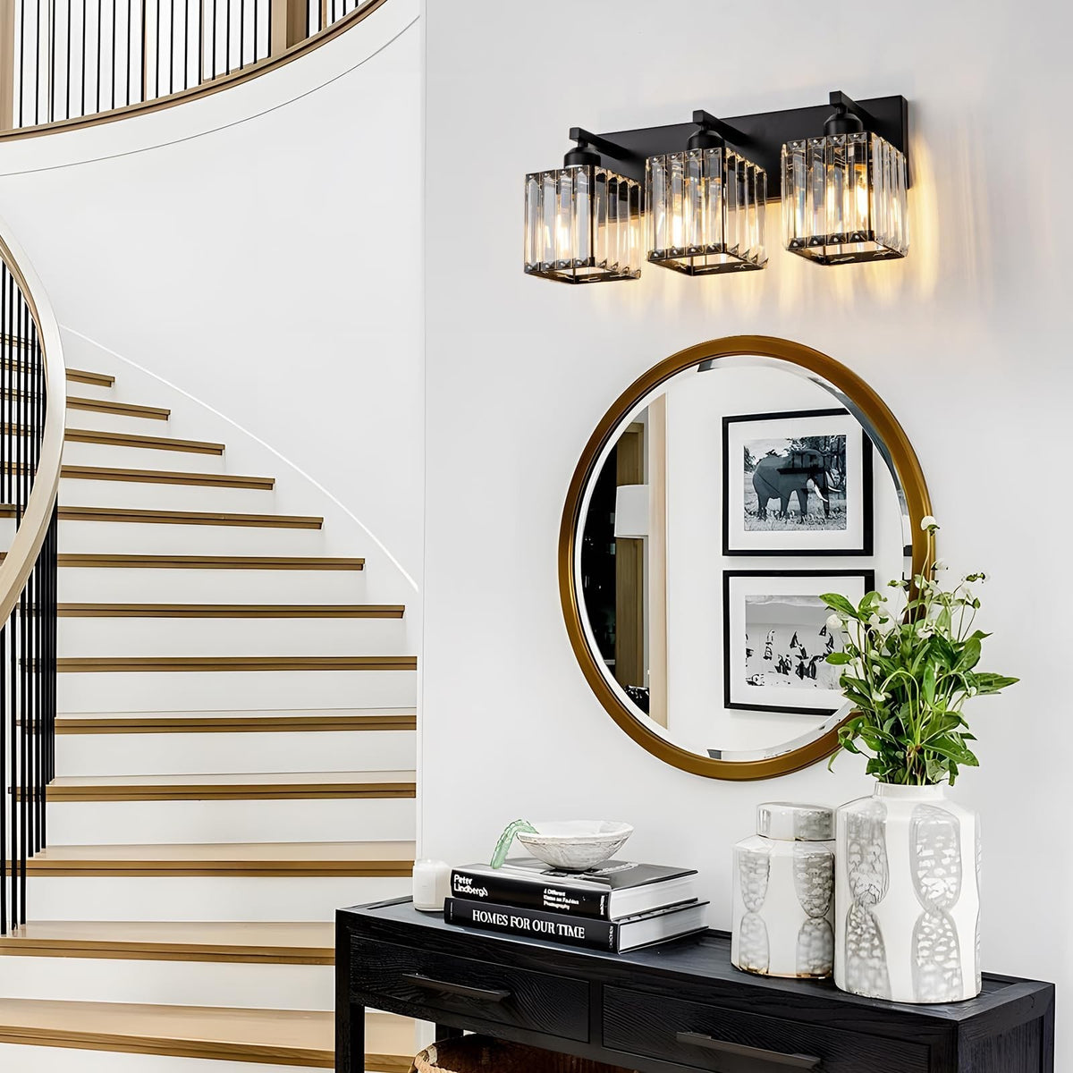 Black 3-Light Crystal Bathroom Vanity Light Fixture - Modern Wall Sconce