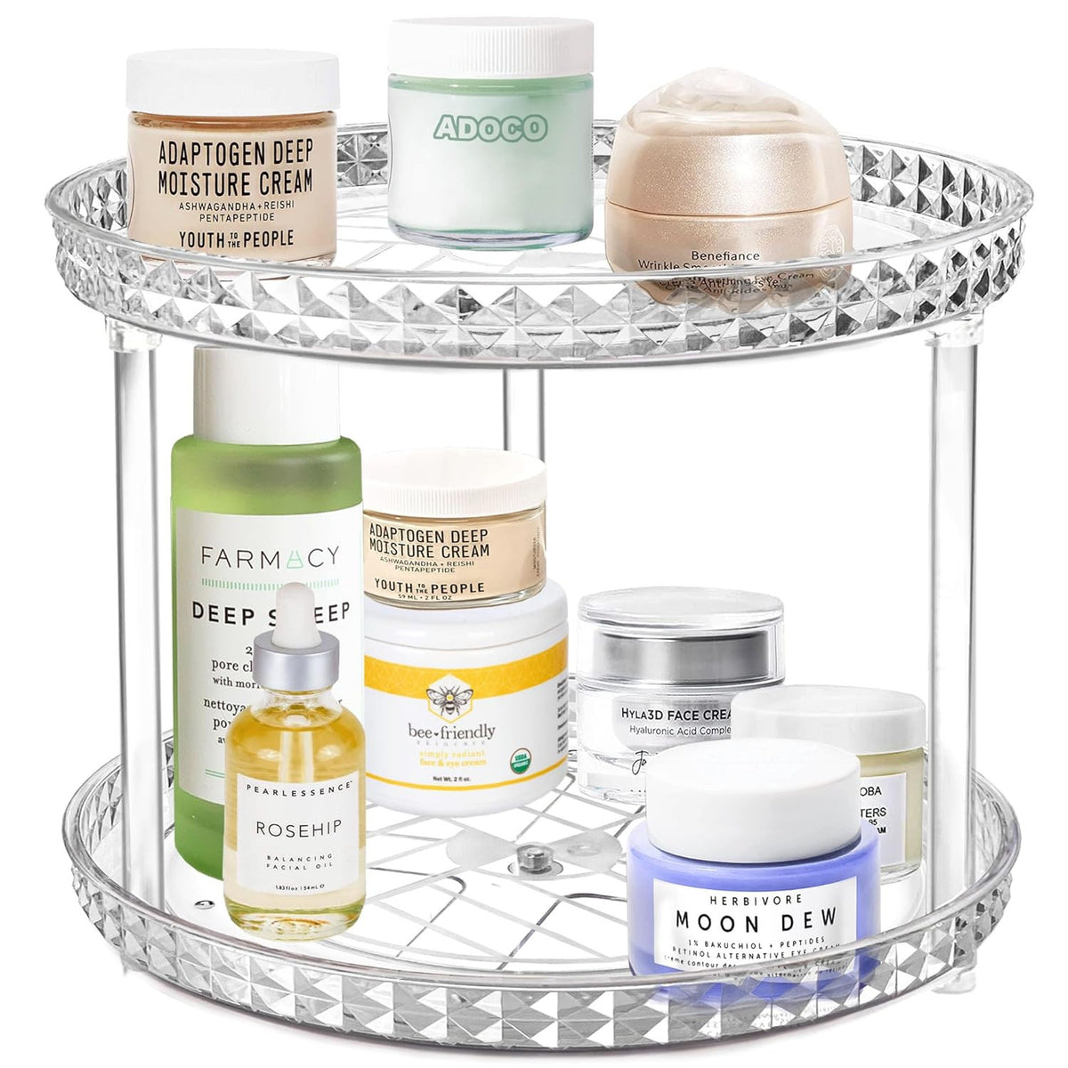 2-Tier Rotating Lazy Susan Organizer for Makeup & Skincare - Clear