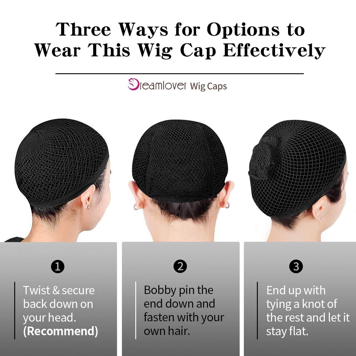 Black Wig Net for Long Thick Hair 2 Layers of Security All Day Comfort