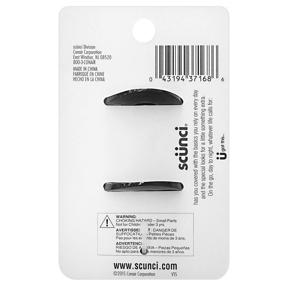 Scunci No-Slip Grip 5.5 cm Jaw Clips, women 2 Count (Pack of 1), Black