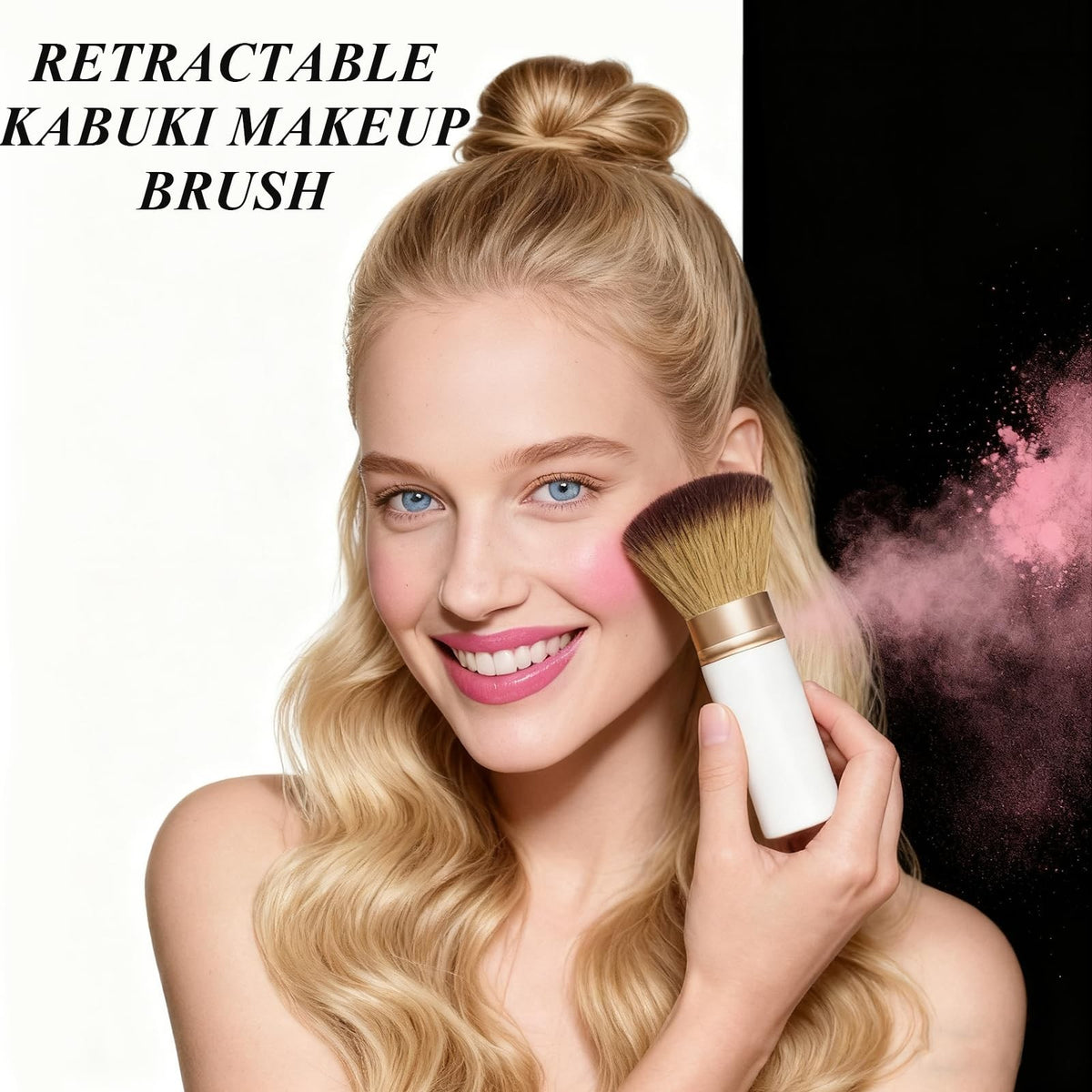 Retractable Kabuki Makeup Brush for Liquid Powder and Cream - White