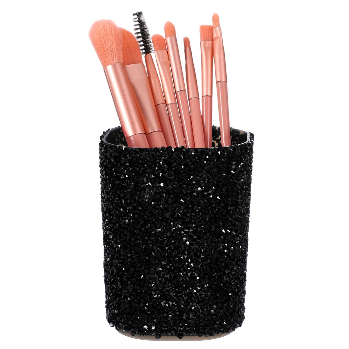 Black Crystal Makeup Brush Holder & Pen Organizer - Stylish Storage Box