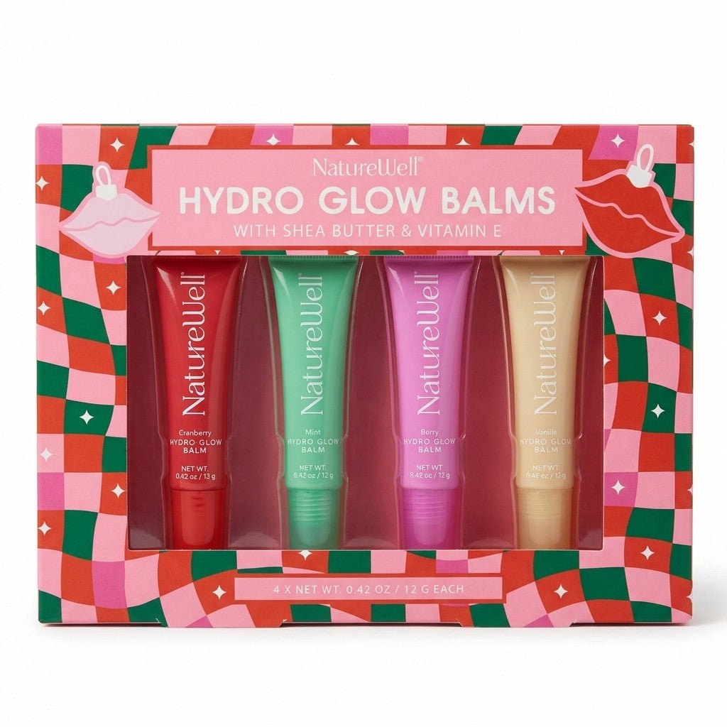 Hydro Glow Lip Balm Set - Shea Butter & Vitamin E with Cranberry Mint Vanilla Flavors