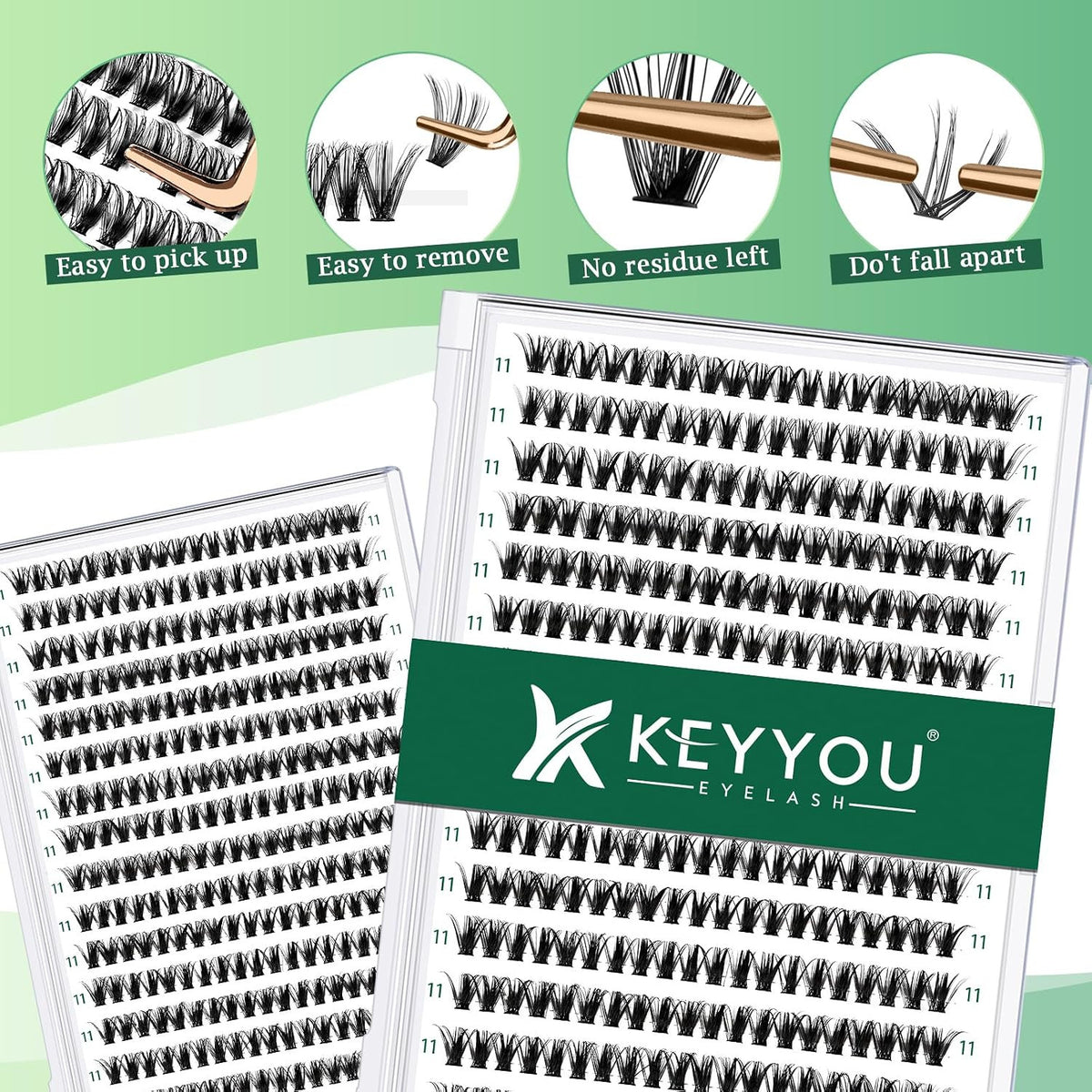 40D Lash Clusters 11mm Natural Volume Faux Eyelashes 300 Pcs DIY