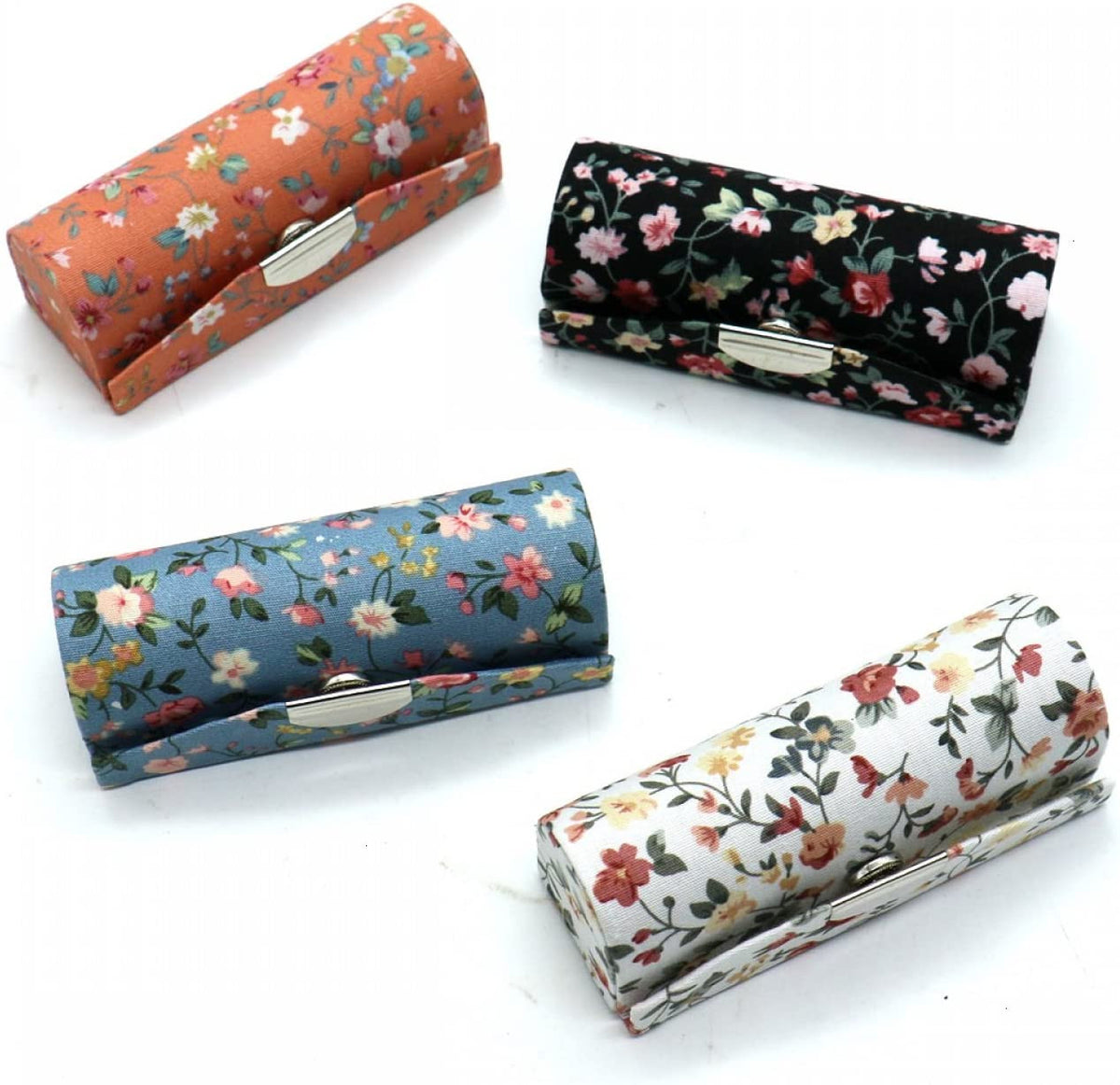 Ladies Floral Lipstick Case Holder with Mirror - Travel Cosmetic Organizer