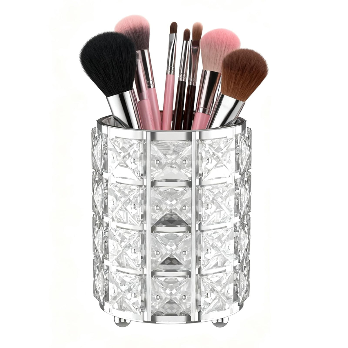Silver Crystal Makeup Brush Holder Vanity Organizer Pen Pencils