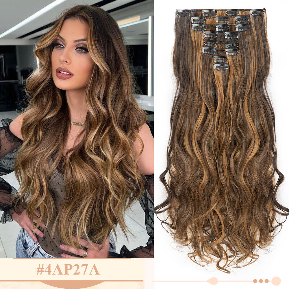 Clip-In Hair Extensions Full Head Ombre Highlight Synthetic Thick Hair 8-24 Inches