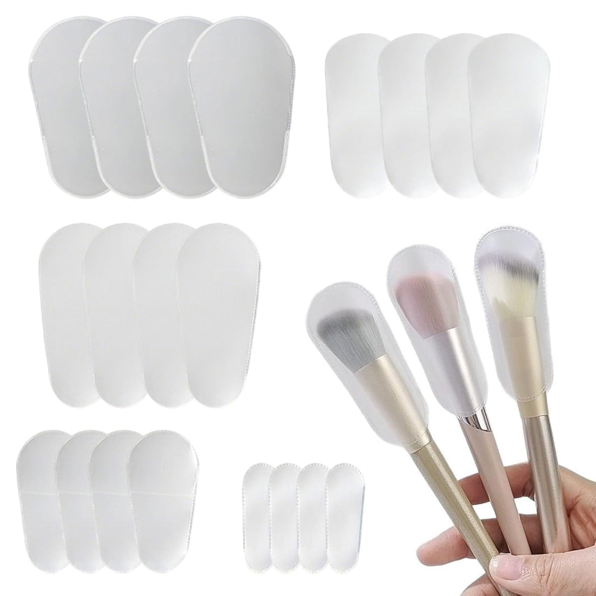 Makeup Brush Protective Covers Set - Clear PVC, 24 Pieces, Multi-Size