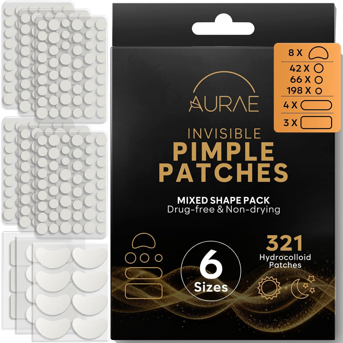 Hydrocolloid Acne Patches Variety Pack for Face - 6 Sizes, Invisible & Hypoallergenic