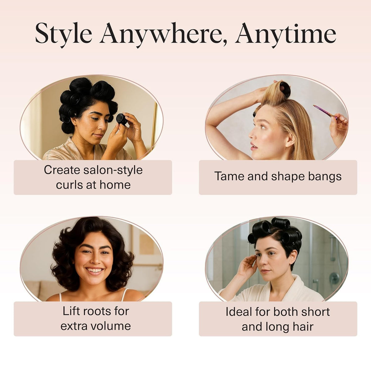 Heatless Ceramic Hair Rollers Set for Voluminous Curls – 8 Pack