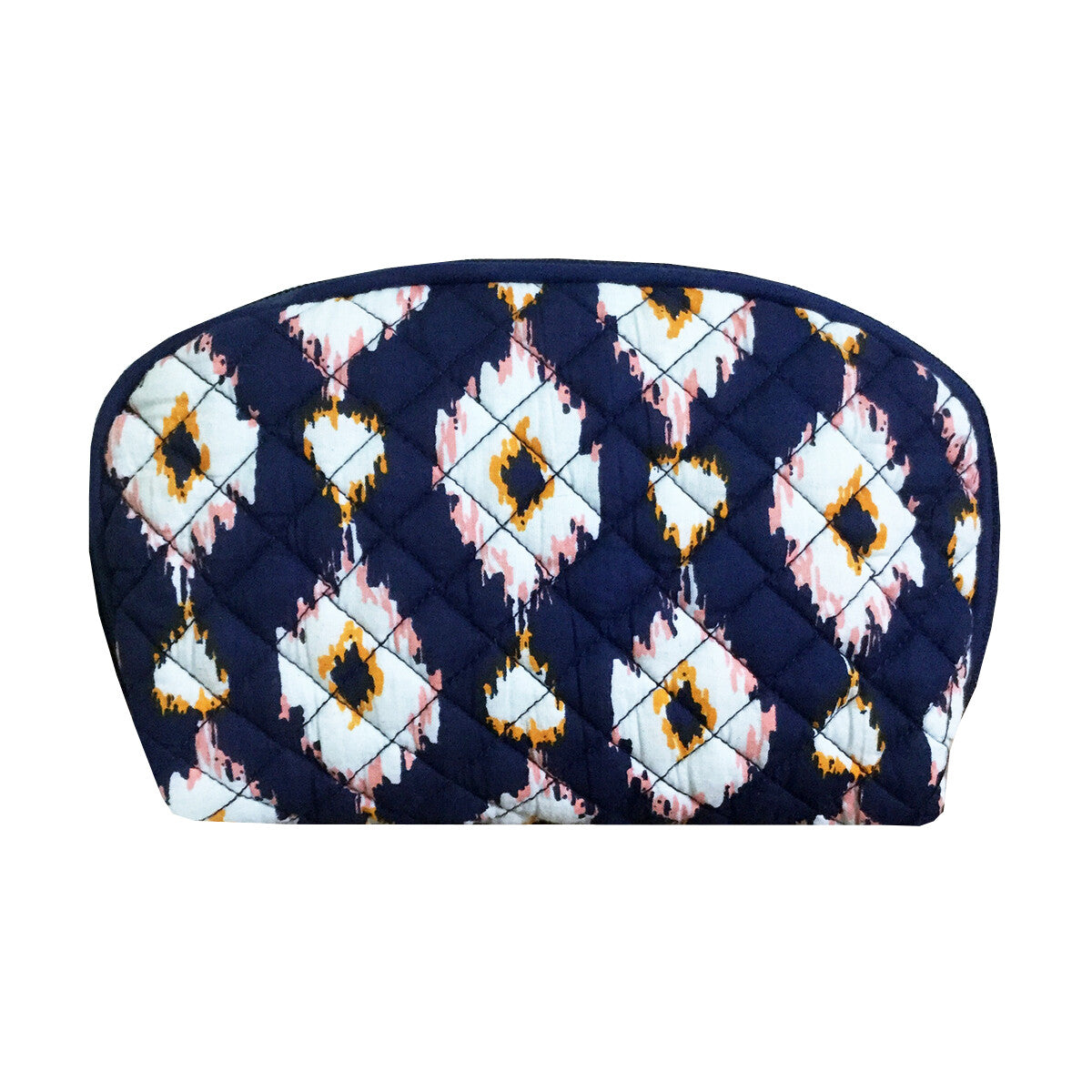 Travel Cosmetic Bag with Double Zipper Navy Blue Ikat Pattern 7-Inch Organizer