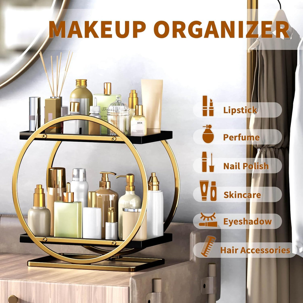 2-Tier Makeup Organizer for Vanity and Bathroom Countertop Storage