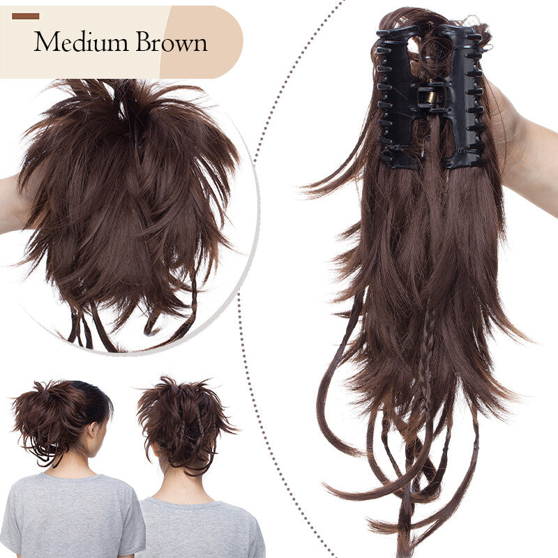 Messy Bun Scrunchie Hair Ponytail Claw Clip Updo Extensions - Thick Ombre Style