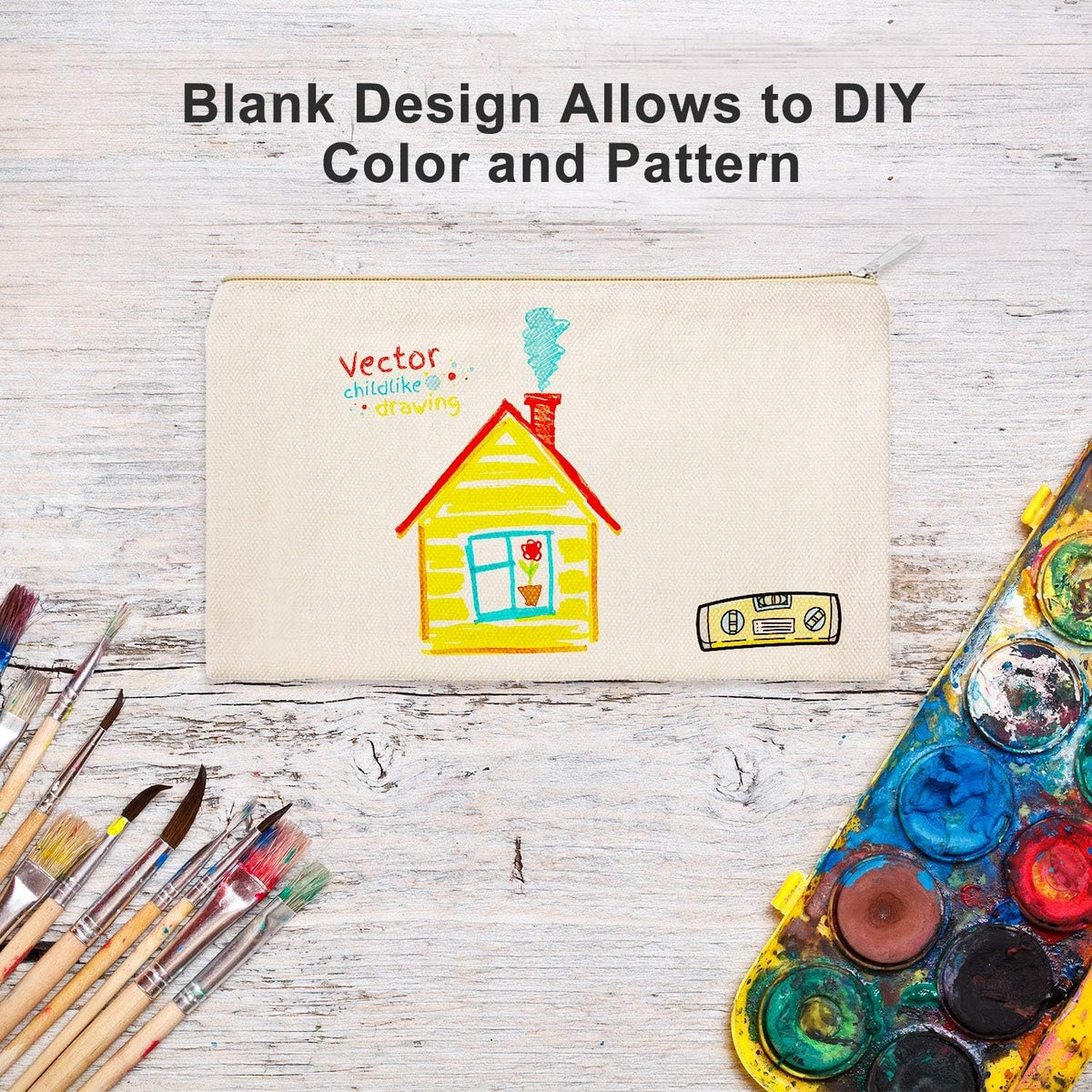 10 Pack DIY Canvas Cosmetic Bags - Blank Makeup Pouches for Customization