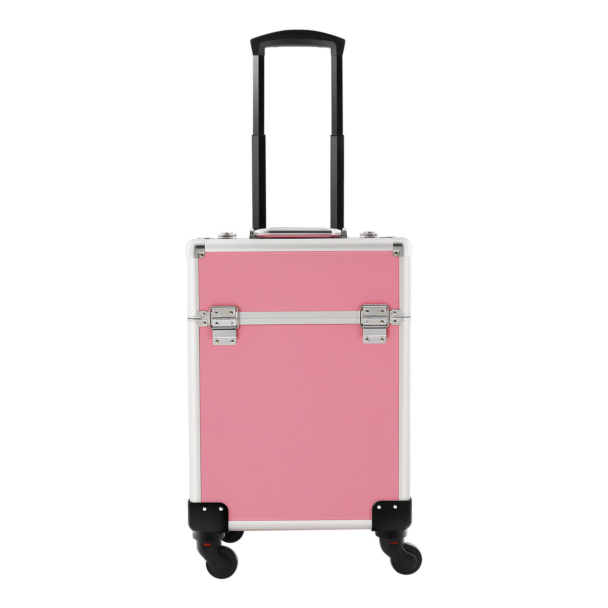 Pink Aluminum Rolling Cosmetic Organizer Case with Wheels & Compartments