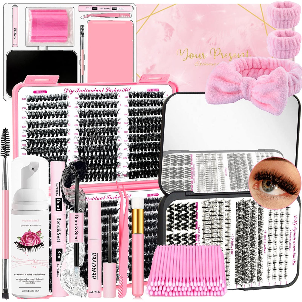 DIY Eyelash Extension Kit with 802 High-Quality Lash Clusters & Tools