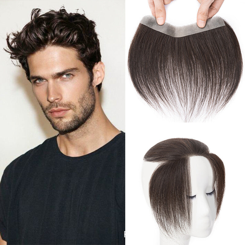 Men's Hairline Toupee Frontal Hairpiece with V-Shape PU Thin Skin Base - Remy Human Hair
