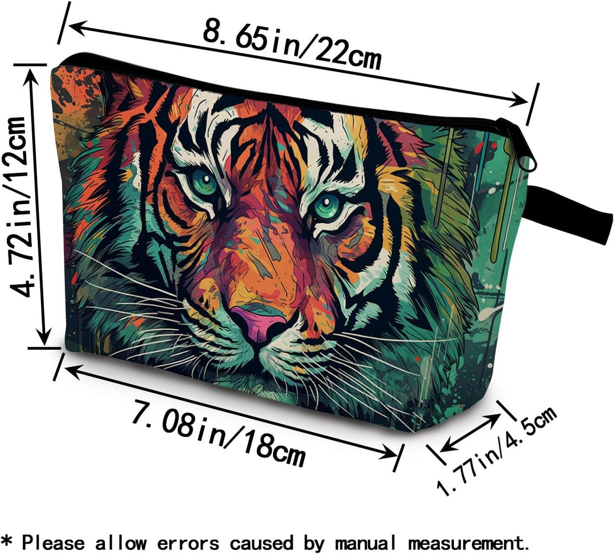 Tiger Print Small Cosmetic Bag - Sunflower Ginger Cat Makeup Organizer Zipper Pouch