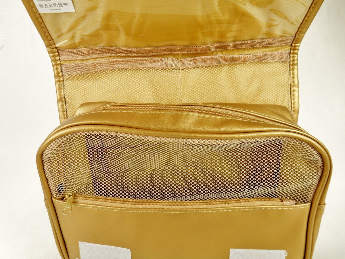 Hanging Cosmetic Bag Nylon Shell with Vinyl Pouch and Metal Hook