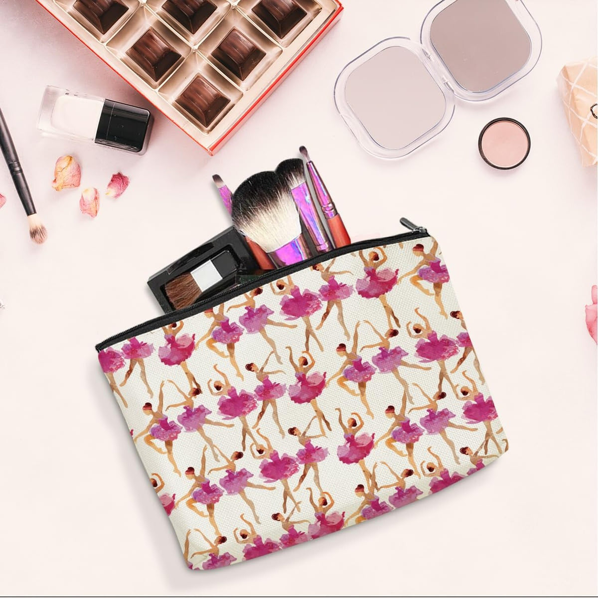 Watercolor Makeup Bag for Dance Gifts Ballet Lovers Travel Toiletry Bag