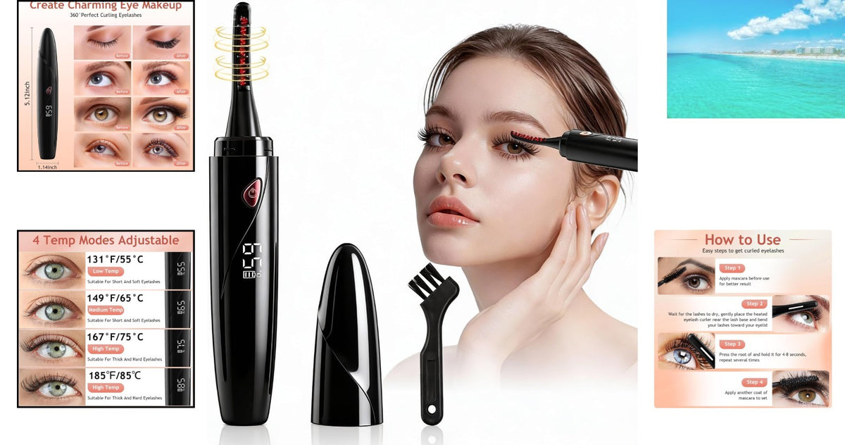 LED Heated Eyelash Curler with LED Display, Fast Heating & Auto Off