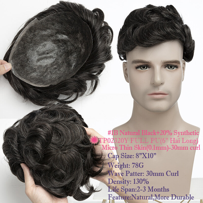 Men's Thin Skin Hair Replacement Toupee Human Hair System with Full PU Base
