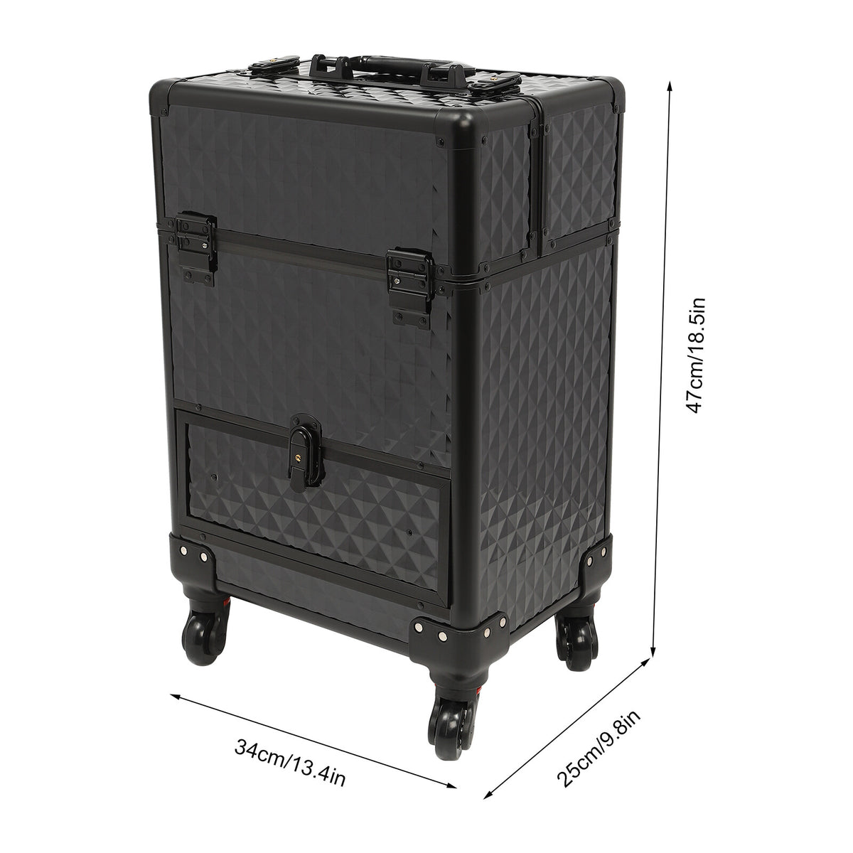 Rolling Makeup & Nail Desk Station with 7 Compartments - Black