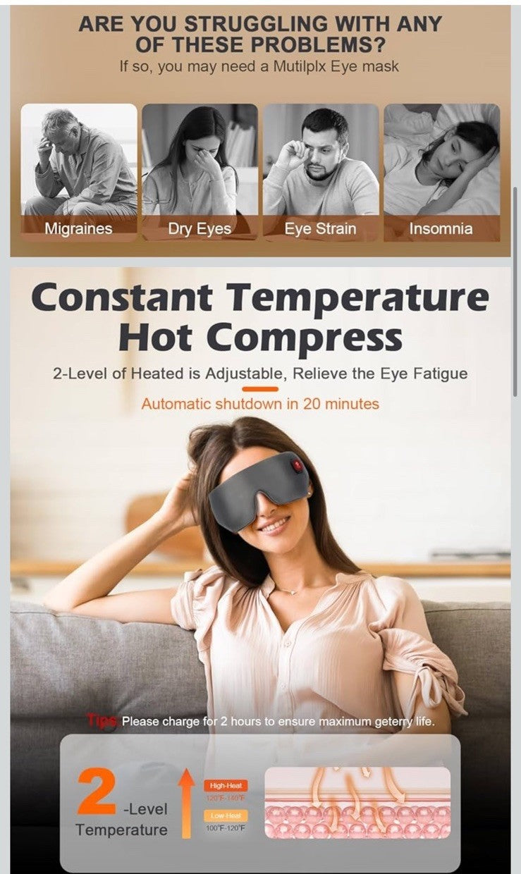 Cordless Heated Silk Eye Mask for Sleep & Relaxation - Washable Warm Compress