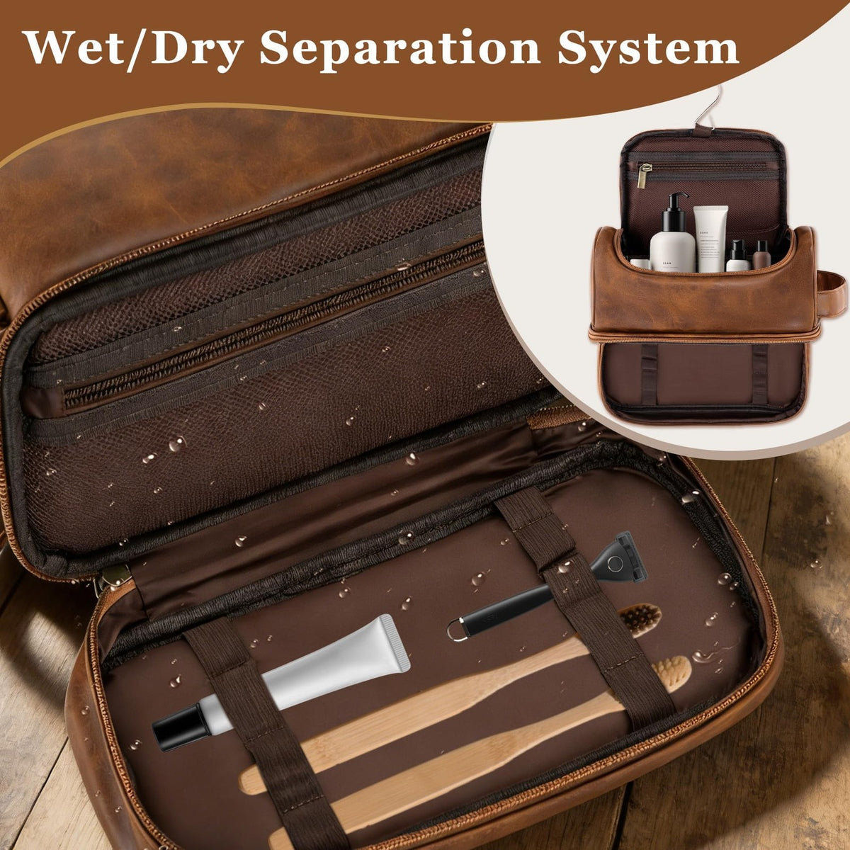 Personalized Men's Toiletry Bag Travel Organizer Waterproof PU Leather Gift