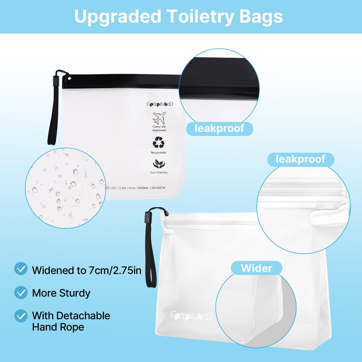 TSA Approved Travel Toiletry Bags 6 Pack - Clear Leakproof Cosmetic Organizer