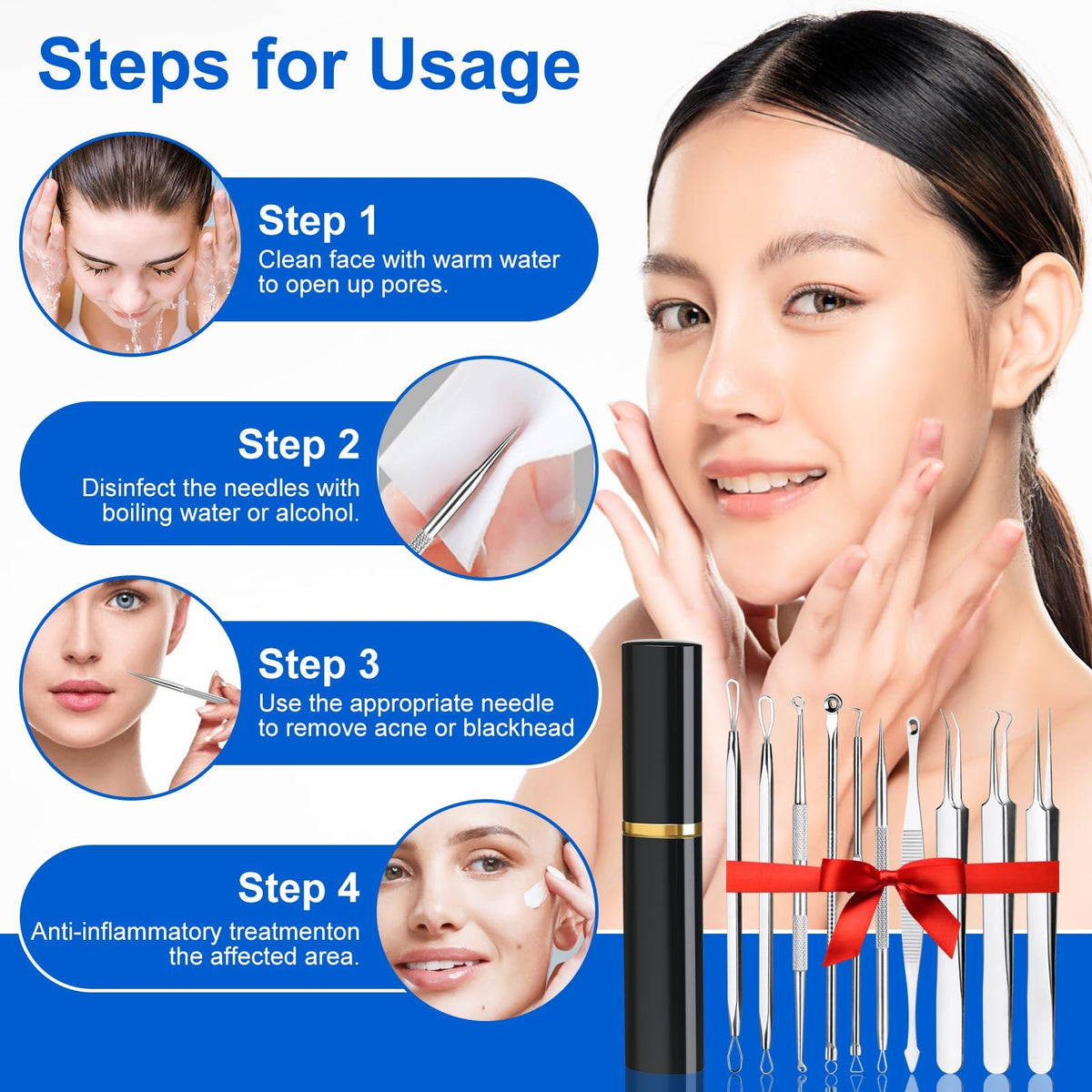 Professional Blackhead Remover Tool Kit - 10 Pcs Skin Care Extractors