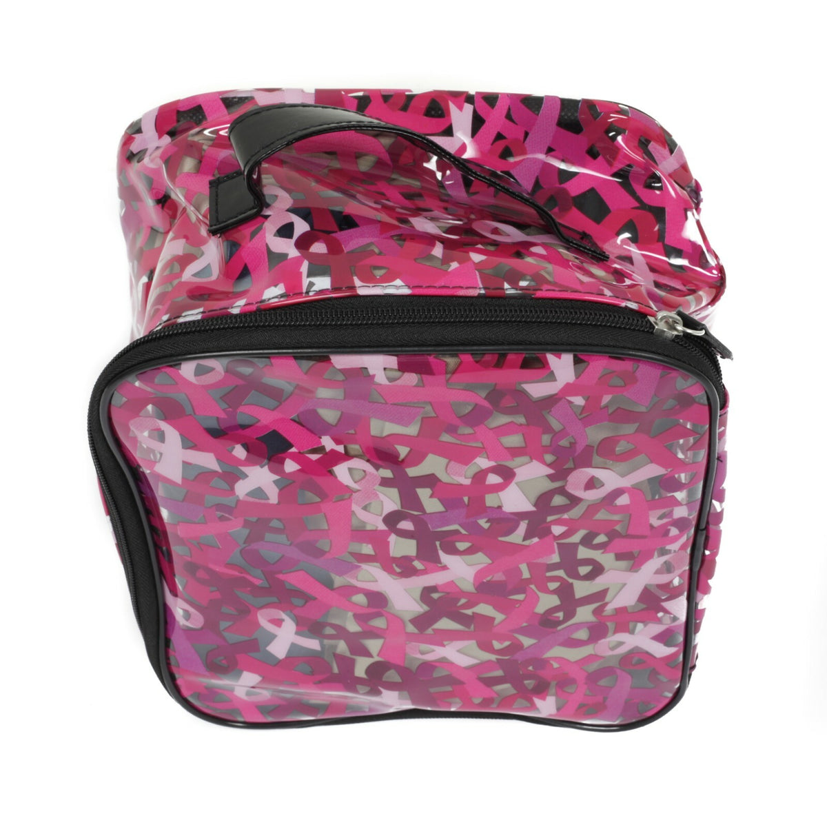 Breast Cancer Awareness Makeup Bag with Pink Ribbons - Support Cause, 10x8x5 Inch