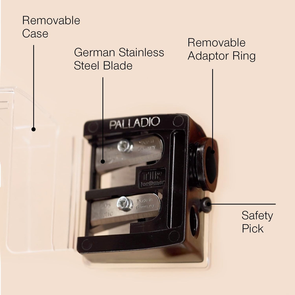 Double Barrel 3-in-1 Cosmetic Pencil Sharpener with Cover - Stainless Steel