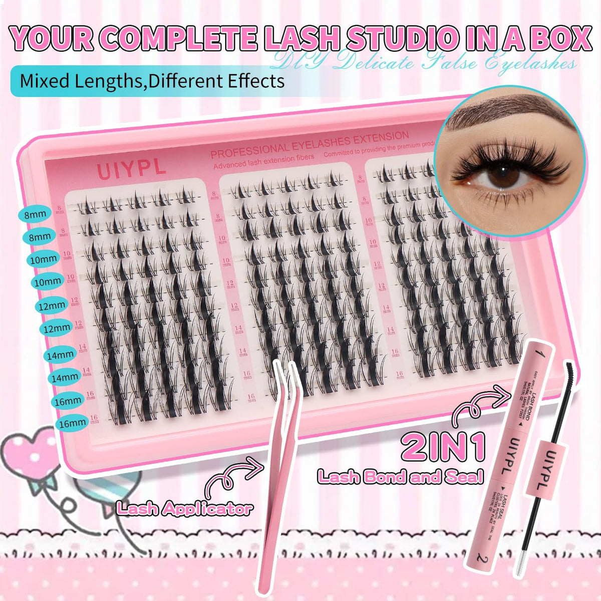 Lash Clusters Kit - 240 Natural Wispy False Eyelash Extensions, Black