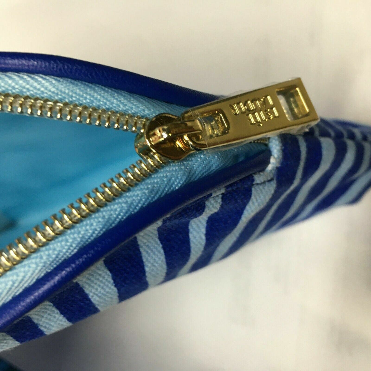 Estee Lauder Blue Striped Cosmetic Makeup Travel Bag - New