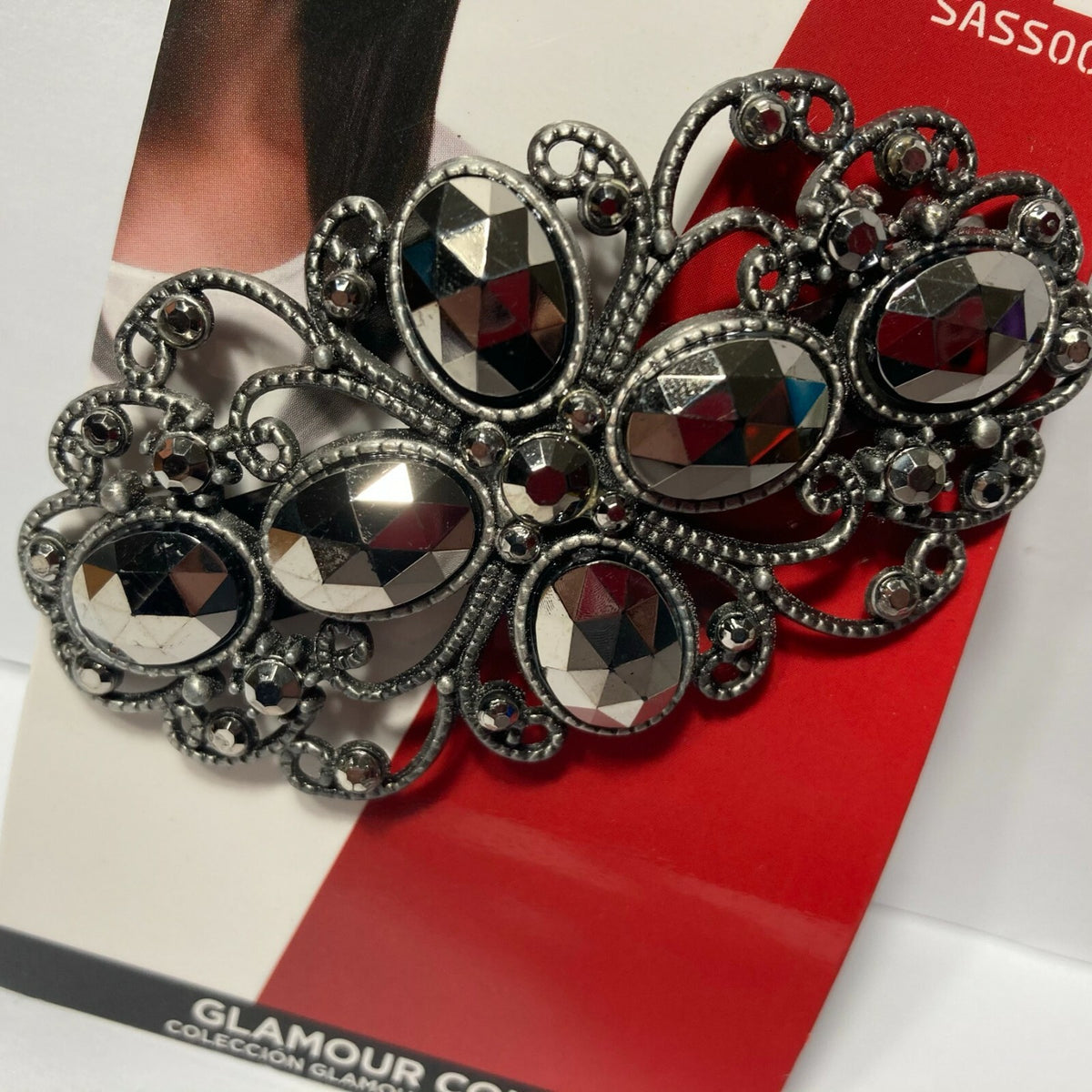 Vidal Sassoon Glamour Collection Hair Clip Gun Metal Grey Bling 3 Inch