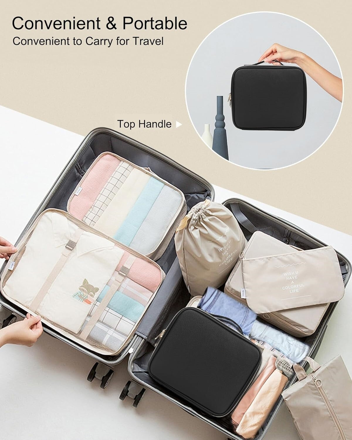 Travel Makeup Case with LED Mirror, Adjustable Compartments, Portable Organizer