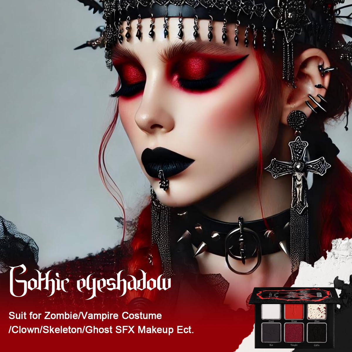 Goth Eyeshadow Palette Vampire Blood Red & Black Smoky Makeup