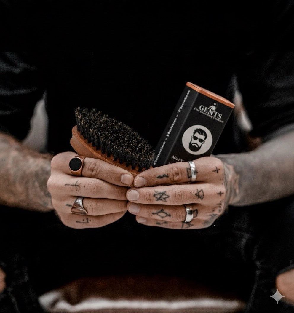 Wood Mini Travel Beard Brush with Boar Bristles and Wooden Handle