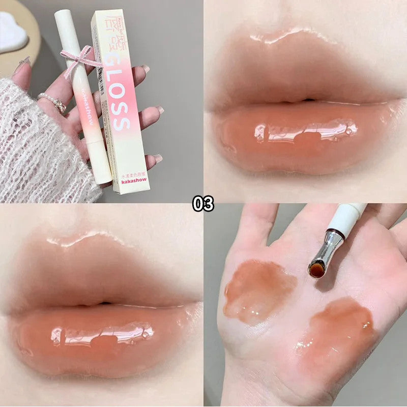 Watery Lip Gloss with Jelly Texture - Moisturizing Nude Lip Tint