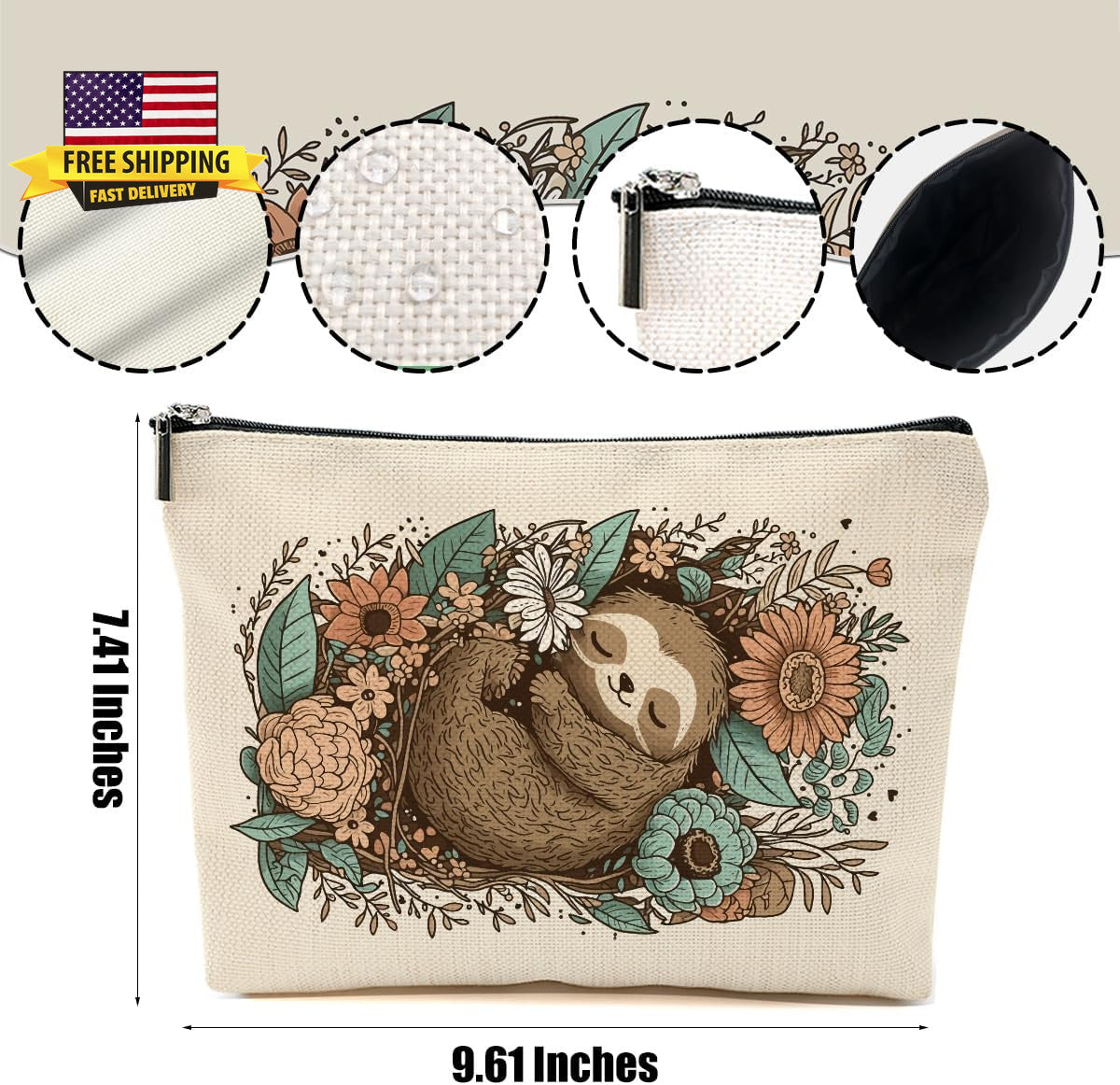 Cute Sloth Makeup Bag for Women and Girls Travel Cosmetic Organizer