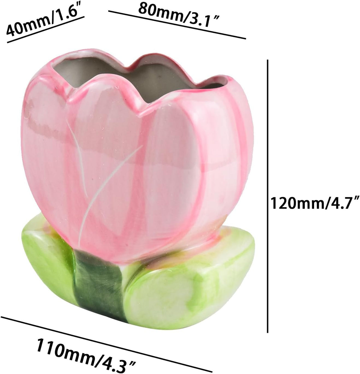 Ceramic Tulip Makeup Brush & Pen Storage Box - Pink Desktop Organizer