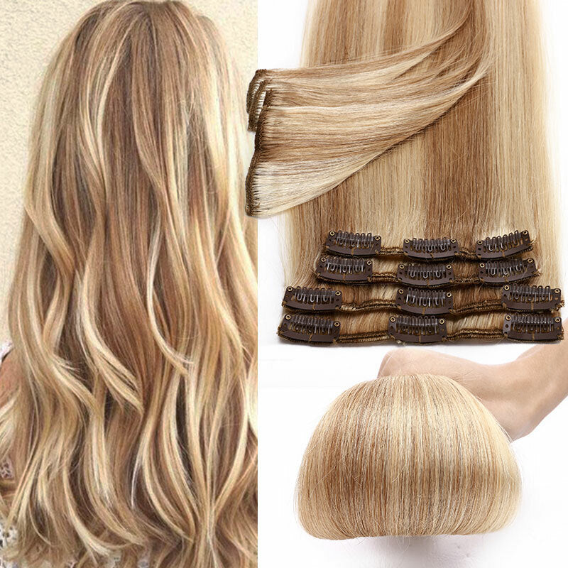 Clip-In Human Hair Extensions Full Head - Virgin Remy, Multiple Colors & Lengths