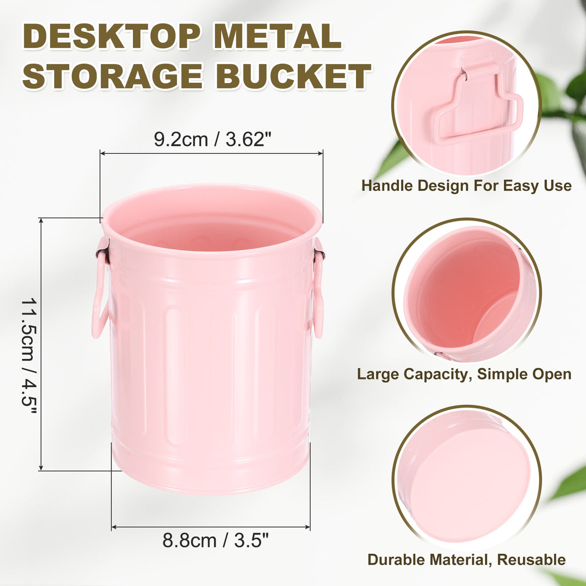Light Pink Metal Makeup Brush Holder Organizer with Handle - 3.5x4.5 Inch