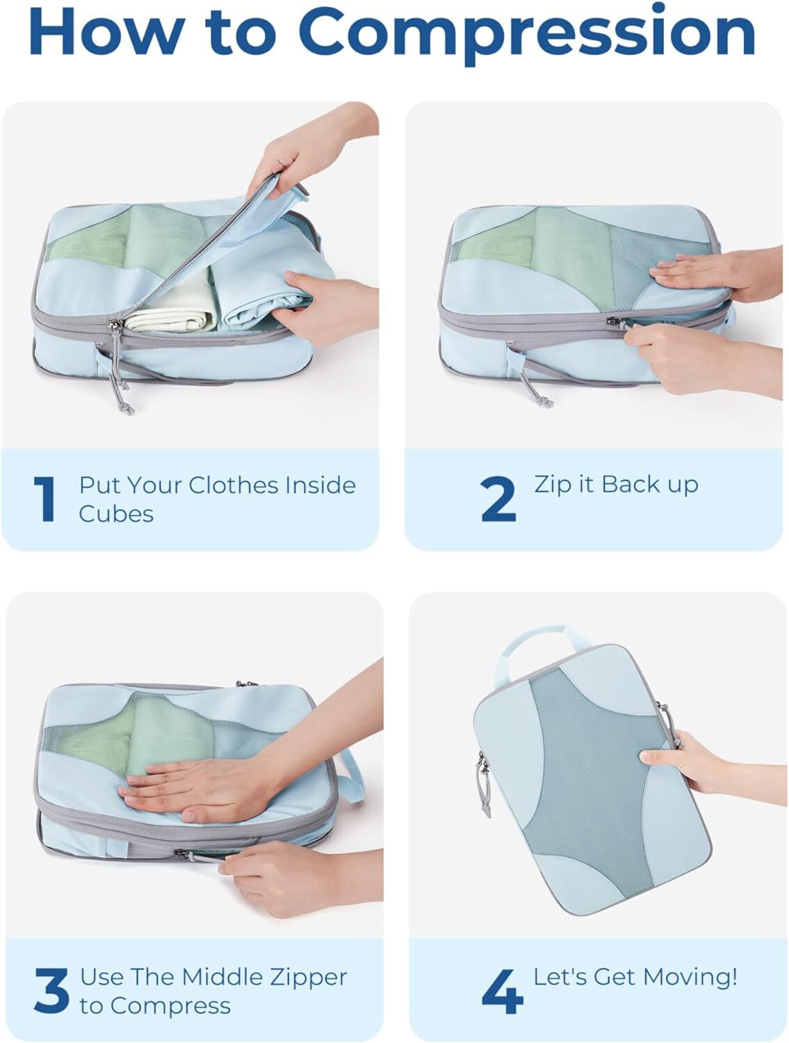 Light Blue Travel Packing Cubes 6-Piece Set for Luggage Organization