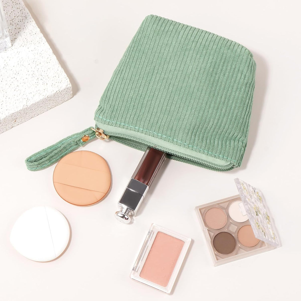 Mini Corduroy Makeup Bag for Women - Small Travel Cosmetic Pouch